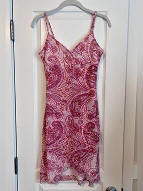 Rampage Vintage Y2K Pink Paisley Asymmetric Ruffle Slip Dress - Size Small